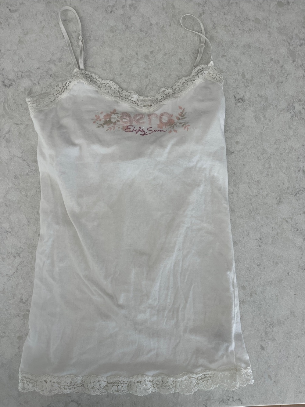 Aeropostale Eighty Seven Floral Lace Trim Camisole Floral Lace Trim Chemise Y2K